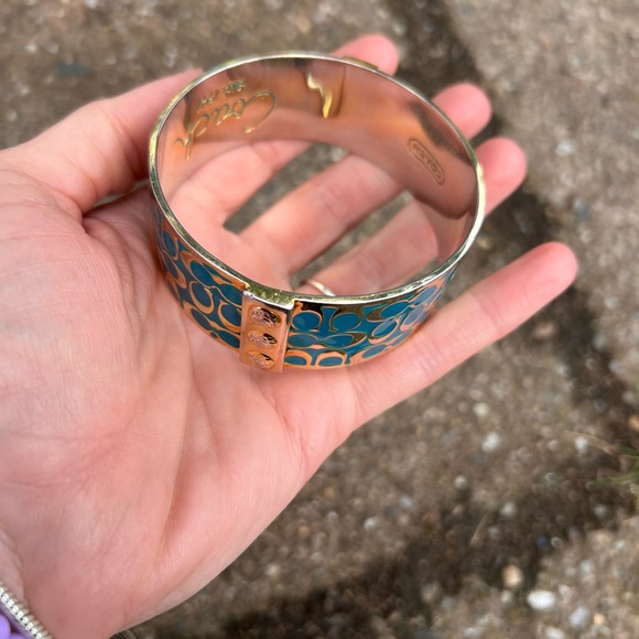 Coach teal gold signature logo enamel cuff bracelet Y2K - Picture 7 of 7